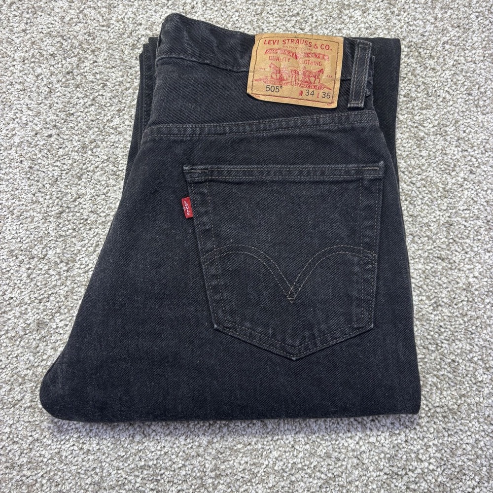Levis 505 Jeans Mens 34x36 Gray Charcoal Wash Regular Straight Denim 005050260